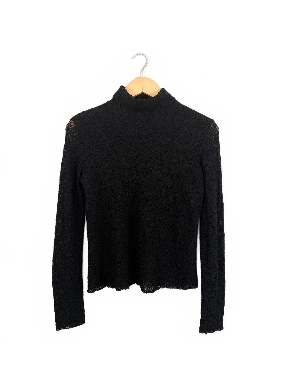 Vintage 90’s Black Lace Textured Turtleneck Sweater Whimsigoth Feminine Witch